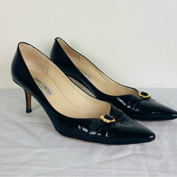 Jimmy Choo black patent leather “Jacob” pump with gold...